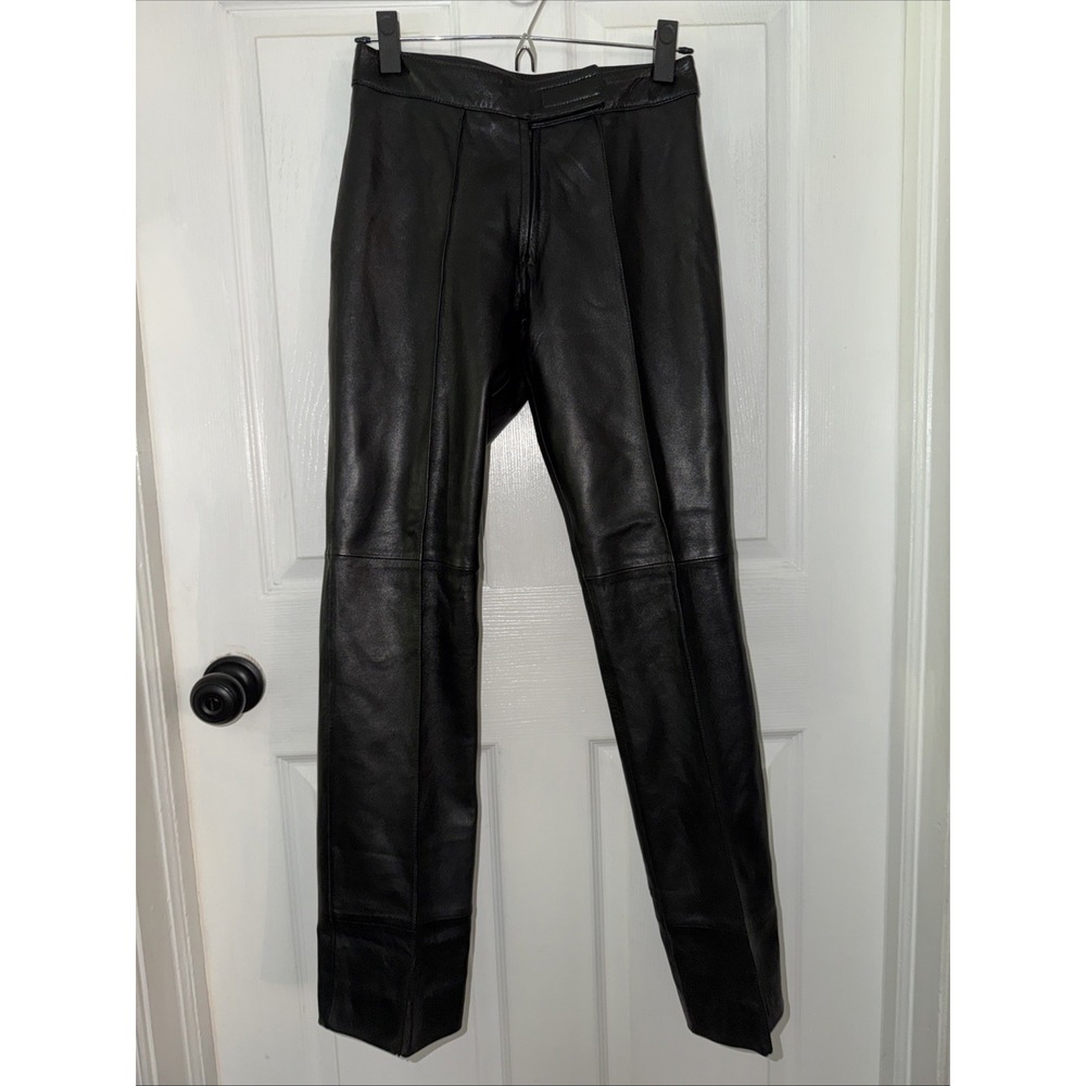 Wilson's Leather‎ Maxima Black Leather Pants Size 4 Center Seam Straight Leg Zip